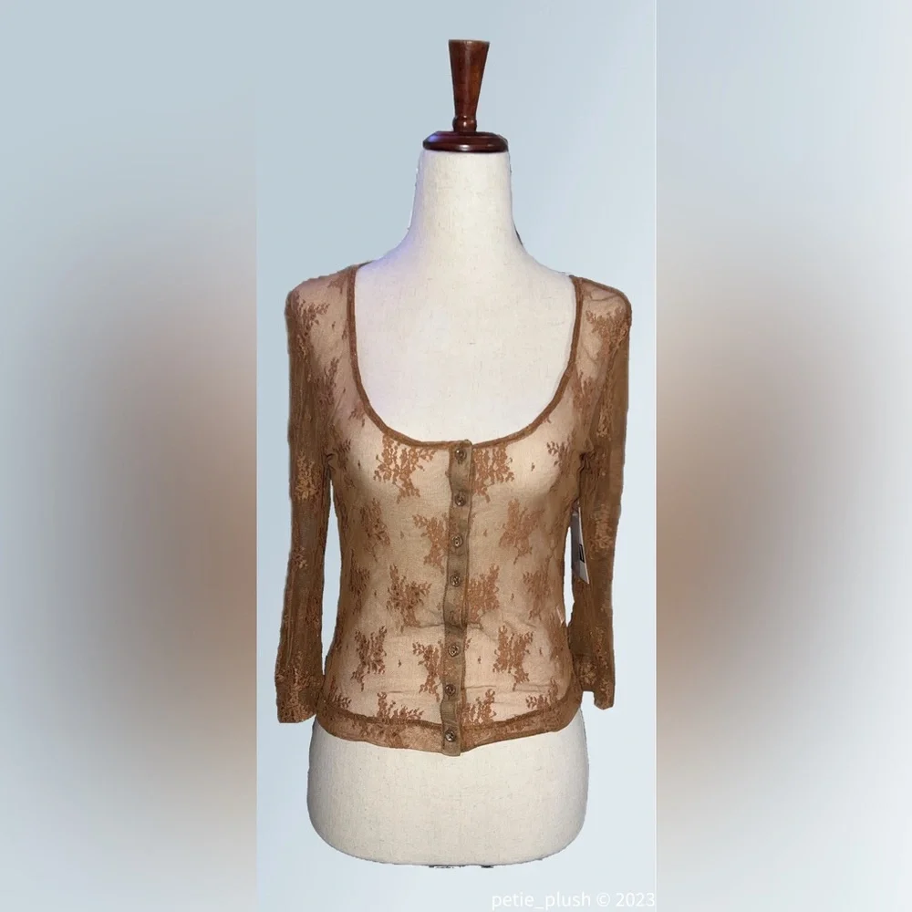 Free People- NWT -Lost in Lace Cardi- Bright Cider -Small - Picture 4 of 14